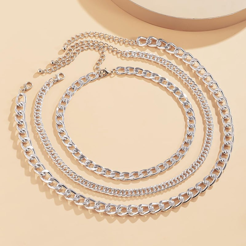 ANGLEQUEEN Chunky Silver Necklaces for Women Silver Layered Pirate Necklaces Punk 8090s Hip Hop Cuban Link Chain Necklace Layered Choker Necklace Pirate Prom Jewelry Freaknik Outfit Accessories - Image 4